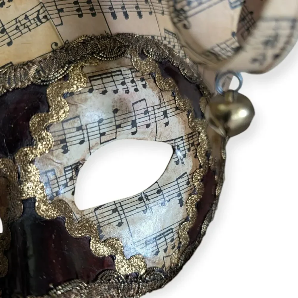 Venetian Jolly Mask with Musical Notes Golden Bells Handmade in Italy Masquerade